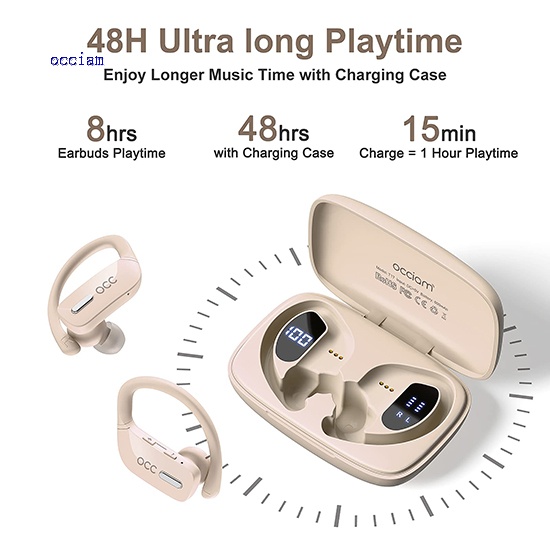 Wireless Earbuds occiam Bluetooth Headphones 48H Play Back Earphones in Ear Waterproof with Microphone LED Display for Sports Running Workout Nude Color