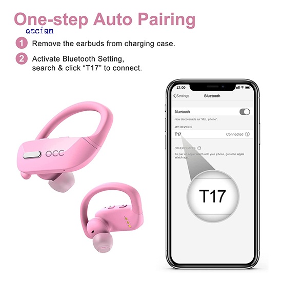 IPX5 Waterproof Mobile Phone/Running Automatic Pairing Built-in Microphone Bluetooth Wireless Earbuds Noise-Cancelling in-Ear Headphones with Charging case 